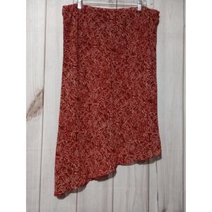 Kathie Lee Skirt Womens‎ 16 Red Persimmon Floral Print Asymmetric Hem Chiffon